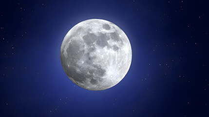 Fototapeta premium telephoto. Super moon in crisp detail against a deep blue night sky with visible lunar craters. STEM education sheets, lab safety posters, designed for STEM education and laboratory safety posters.