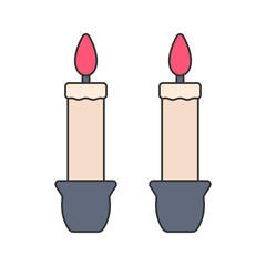 Candle Flat design style, burning candle in holder, symbolizing light, ritual, and ambiance, perfect for vintage mood or ceremonial designs.