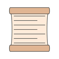 Scroll Flat design style, rolled parchment with text lines, symbolizing ancient documents or decree, great for history, literature, or certificate visuals.