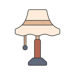 Table Lamp Flat design style, classic lamp with lampshade, representing interior lighting and decor, useful for antique furniture or home styling visuals.