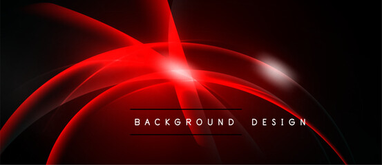 Abstract red lines, curves, glow. Dark background creates dynamic visual effect. Text reads background design. Modern, sleek presentation.