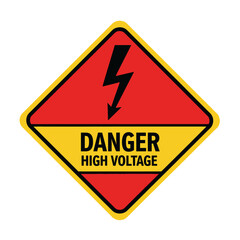 Danger high voltage sign, red and yellow rhombus shape with lightning bolt symbol vector icon isolated on white background