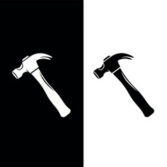 Black and white silhouette of a claw hammer on a split background tool construction 
