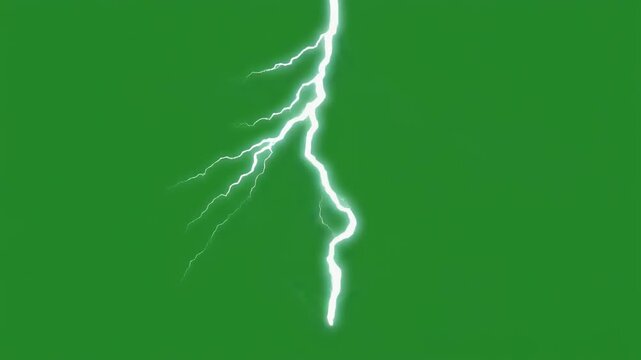 Realistic green screen lightning strike animation with an arrow pointing down signifying a drop or negative impact, perfect for digital effects and storm simulations