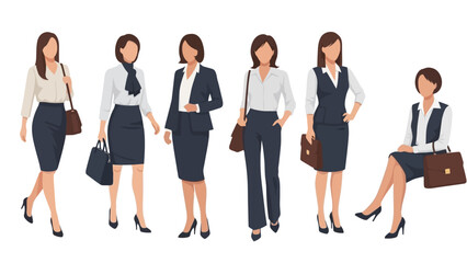 Fototapeta premium Diverse Group of Professional Women in Business Attire, Vector Illustration Set