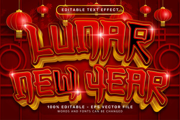 lunar newyear 3d text effect and editable text effect with lanterns and Chinese ornaments background