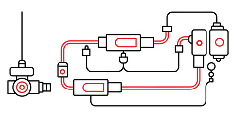 Industrial Hydraulic Valve and Piping System Diagram &ndash; Vector Technical Illustration