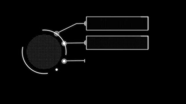 One Circle and Four Rectangle HUD Elements Animation. Looping Futuristic UI Screen Overlay with White Text Callout for Explainer Videos