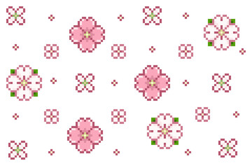 Pixel art of pink and white sakura flowers pattern with transparent background, can be used for valentine card, romantic theme background, wallpaper or card template. © evan