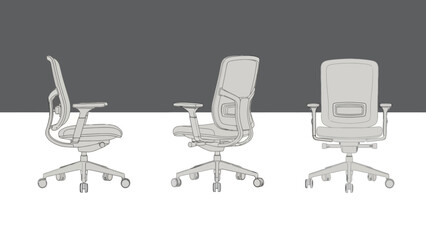 Ergonomic Chair Set: Three Views of Modern Design on White Background