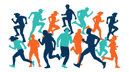 Diverse Group of Runners in Silhouette, Depicting Fitness and Healthy Lifestyle