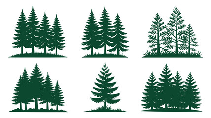 Obraz premium Stylized evergreen forest tree silhouettes for nature designs Vector, illustration