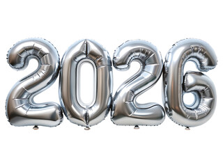  2026  silver balloon isolated on white background ,PNG. AI Ge4nerated.