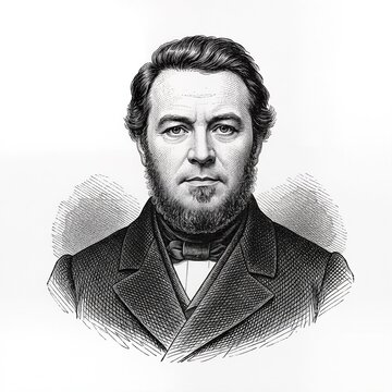 Black and white vintage engraving, close-up headshot portrait of Stendhal (Marie-Henri Beyle), the famous historical French literature novelist, white background, greyscale