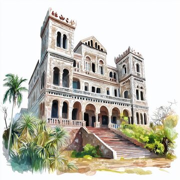 Rova of Antananarivo. Rova of Antananarivo hand drawn watercolor illustration on white background