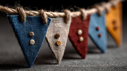 Colorful Pennant Banner Garland with Buttons on Rustic Twine