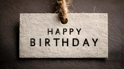 Happy Birthday Card on Textured Gray Background Close-up with Natural Twine