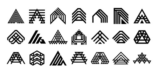 Geometric flat line abstract letter A logo set