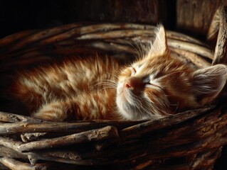 kitten sleeping in basket