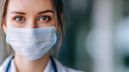 Healthcare worker wearing mask in clinical setting during day