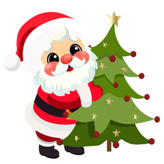Santa Claus holding a Christmas tree without a background
