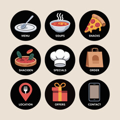 Culinary Collection: A visual array of culinary icons showcases a delightful selection of food-related symbols, inviting exploration of flavors.