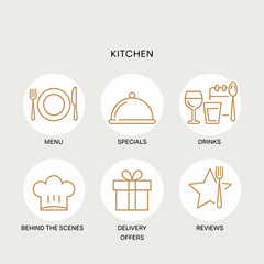 Kitchen Icons: A simple set of icons representing the various facets of a kitchen. Ideal for design needs.