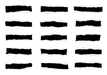 Collection of torn paper strips isolated on transparent background