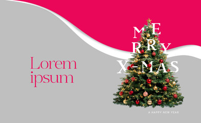 Merry christmas banner, wallpaper, card with merry x-mas tree