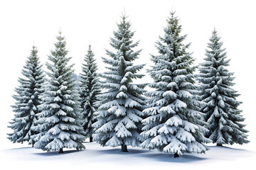 Snow Covered Evergreen Trees Winter Landscape Nature Scene isolated on white background  ,PNG.AI Generated.