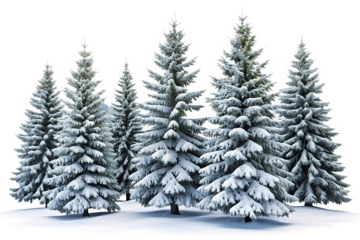 Snow Covered Evergreen Trees Winter Landscape Nature Scene isolated on white background  ,PNG.AI Generated.