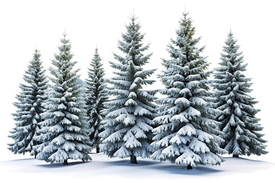 Snow Covered Evergreen Trees Winter Landscape Nature Scene isolated on white background  ,PNG.AI Generated.