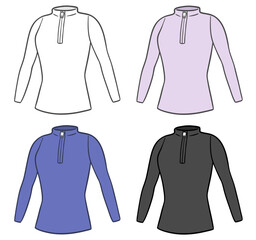 長袖Tシャツ、ハーフジップ、レディース用