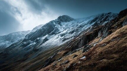bottom of a steep part of a mountain in Snowdonia, Wales. Snow, mountainous
