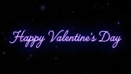 Elegant happy valentines day text design with sparkling purple lights on dark background