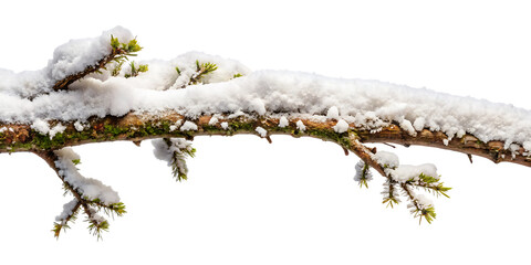 tree branch covered with snow isolated on white background ,PNG.AI Generated.