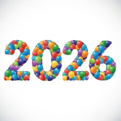 Colorful Candy Digits Form the Number 2026 on a White Background.