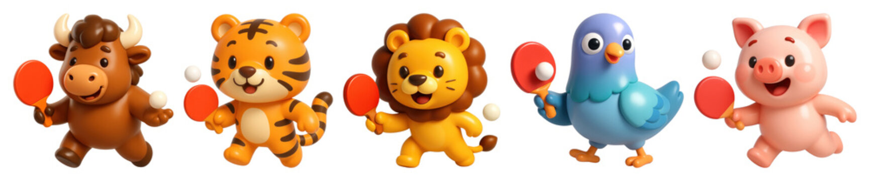 PNG Cute animal ping pong players, element set on transparent background