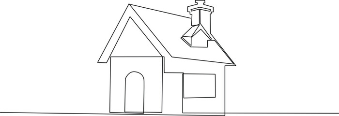 Continuous line art drawing of a cozy home with chimney and gabled roof Vector