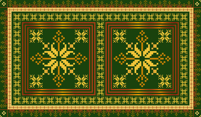 Geometric pixel art pattern. Abstract pixel art geometric ethnic pattern design for fabric, carpet, tile, rug, clothing, embroidery, needlepoint and background. Vector pixel art seamless motif ethnic 