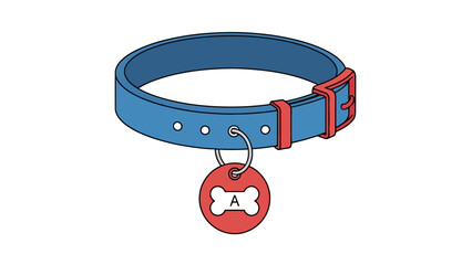 Blue dog collar with red boneshaped tag featuring the letter A
