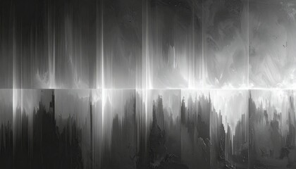 Abstract, monochromatic composition featuring ethereal, vertical light shafts and blurred textures