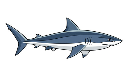 Obraz premium Cartoon illustration of a gray and white shark swimming profile view