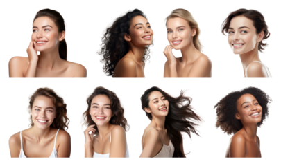 PNG Diverse joyful women smiling, element set on transparent background