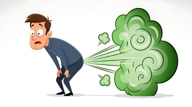 Funny Cartoon Character Farting Green Gas with a Surprised Expression - Humorous Clip, 2D Animation
