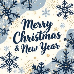 Abstract Merry Christmas and New Year design holiday card with snowflakes Sparkling christmas tree is shining with gold and silver lights 