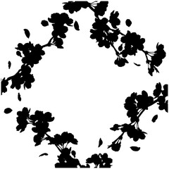 さくらのフレーム⑯ななめ正方形_周囲_シルエット_黒