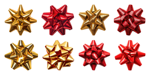 PNG Vibrant festive gift bows, element set on transparent background