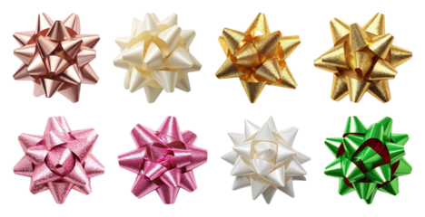 PNG Colorful decorative gift bows, element set on transparent background