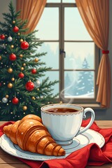 cup of coffee and croissant